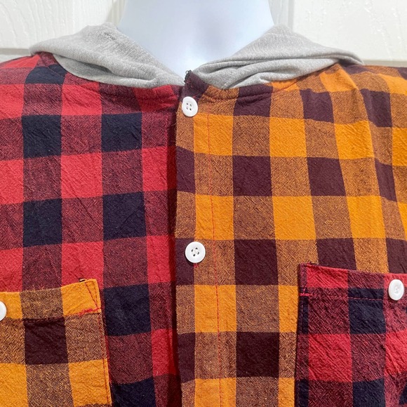 Mixed Plaid Flannel Hooded Long Sleeve Mens MEDIUM 1527:S1398 - Picture 3 of 9